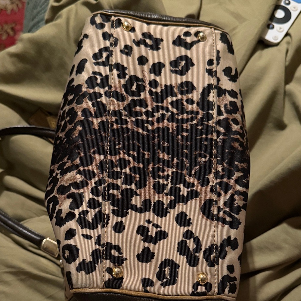 Coach Leopard-Print Canvas Shoulder Bag with Dark Brown Leather - Picture 4 of 11